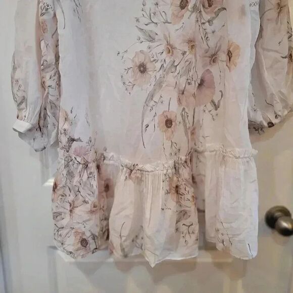 H&M Women's Flounced White Floral Summer Oversized V-Neck Dress EUC sz 8 - Picture 12 of 12